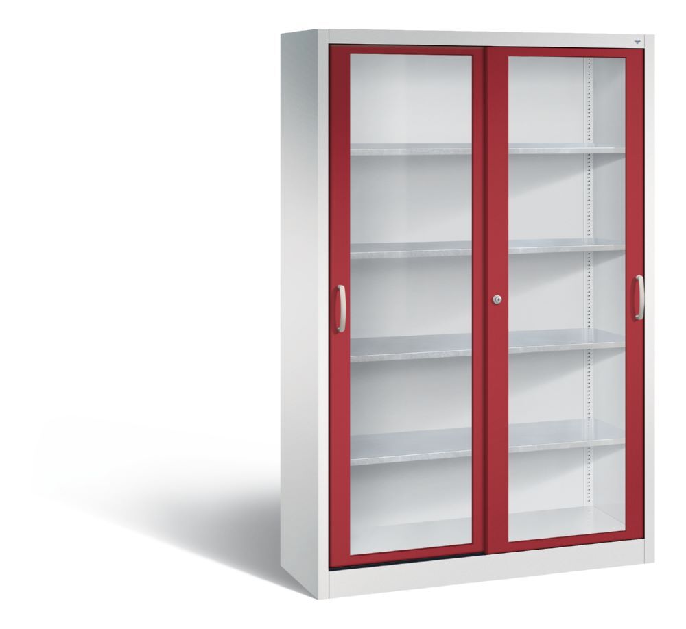 C+P Werkzeug Schiebetürenschrank Acurado 2000 H 1950 mm lichtgrau rubinrot Produktbild C+P Werkzeug Schiebetürenschrank Acurado 2000 H 1950 mm lichtgrau rubinrot