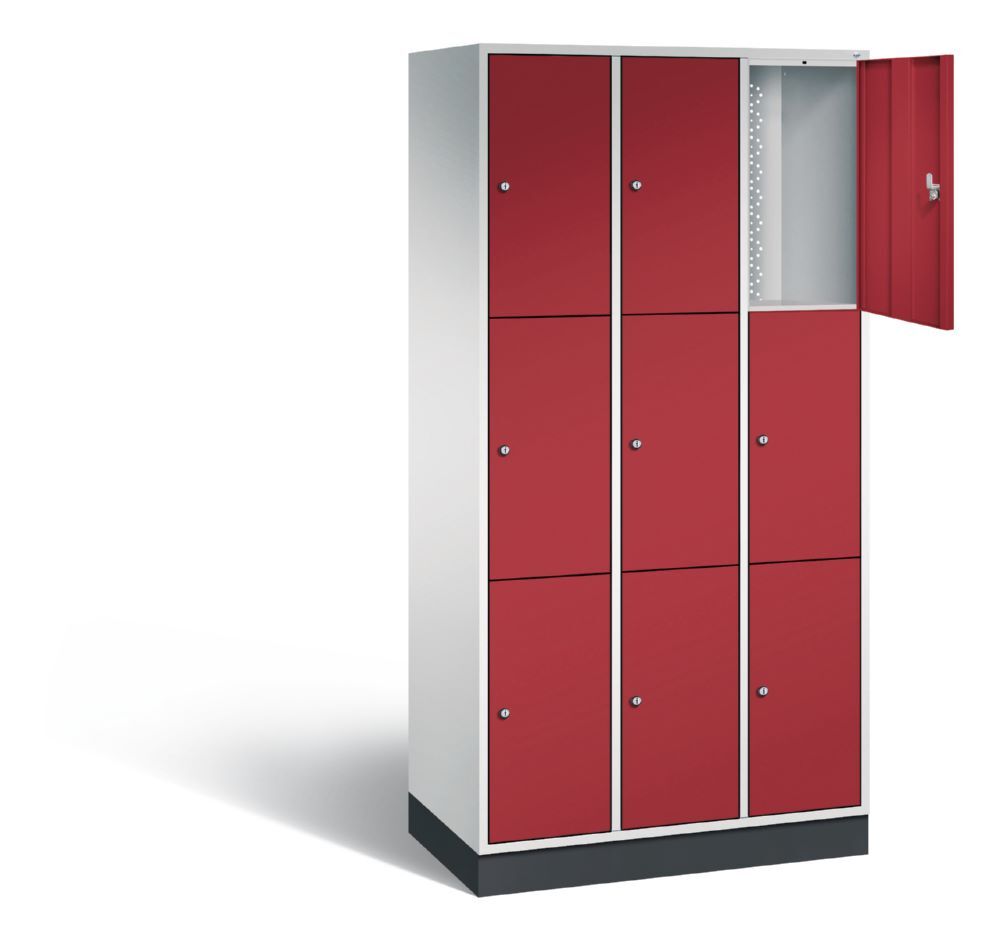 C+P Schließfachschrank Intro 9 Fächer 1950 x 920 x 490 mm lichtgrau rubinrot Produktbild C+P Schließfachschrank Intro 9 Fächer 1950 x 920 x 490 mm lichtgrau rubinrot bild 2
