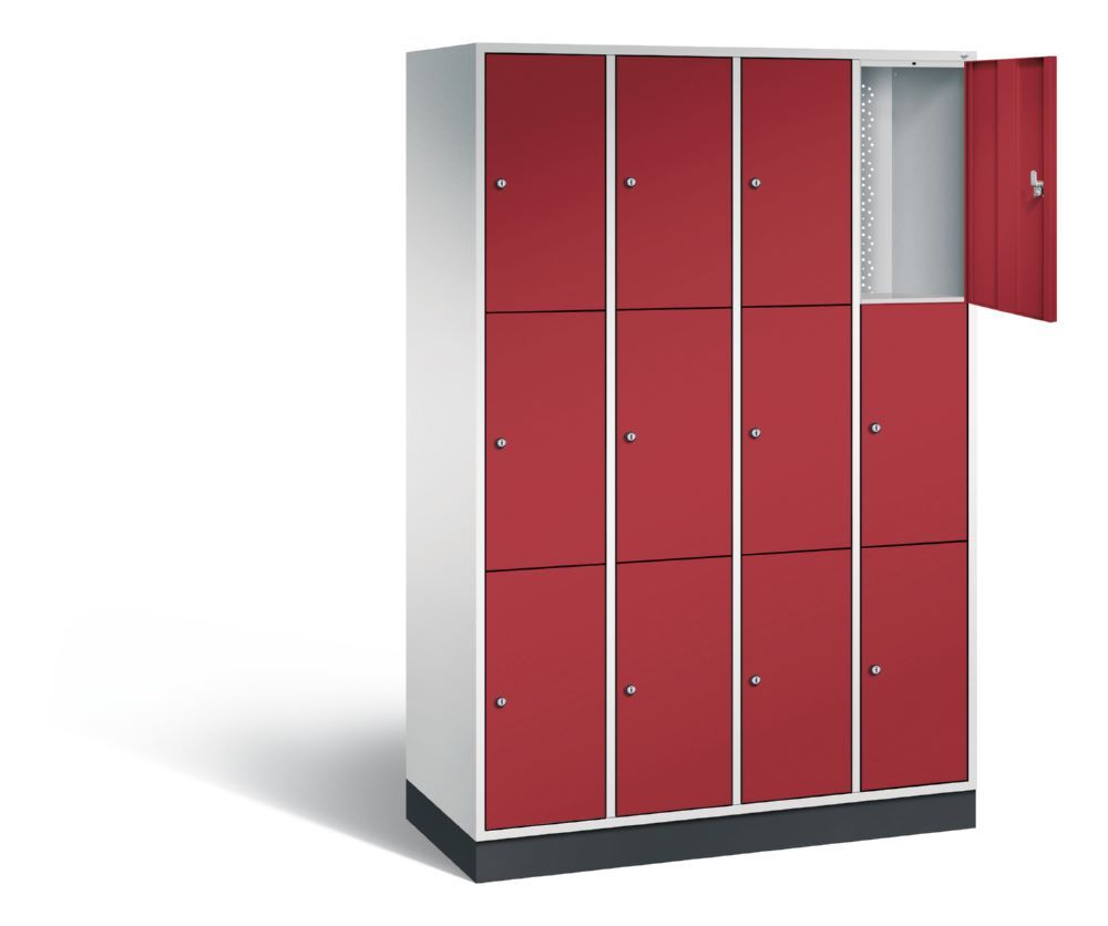 C+P Schließfachschrank Intro 12 Fächer H 1950 x B 1220 x T 490 mm lichtgrau rubinrot Produktbild C+P Schließfachschrank Intro 12 Fächer H 1950 x B 1220 x T 490 mm lichtgrau rubinrot bild 2