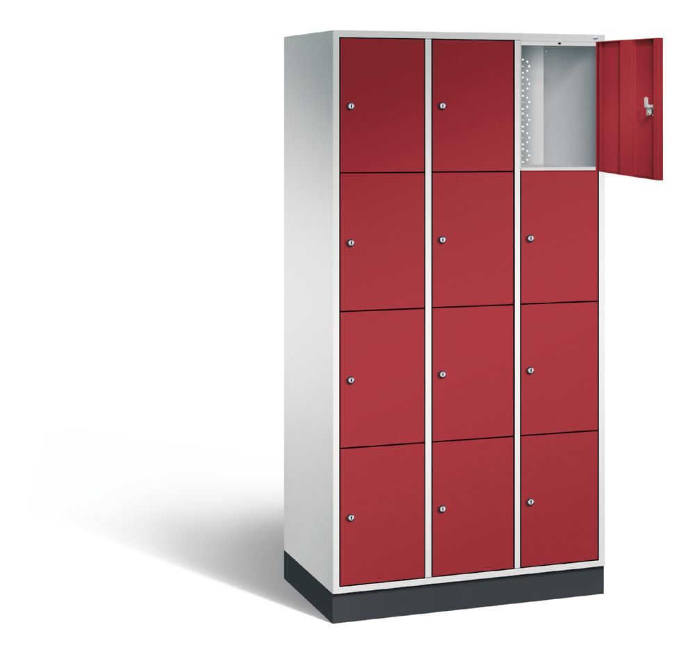 C+P Schließfachschrank Intro 12 Fächer 1950 x 920 x 490 mm lichtgrau rubinrot Produktbild C+P Schließfachschrank Intro 12 Fächer 1950 x 920 x 490 mm lichtgrau rubinrot bild 2