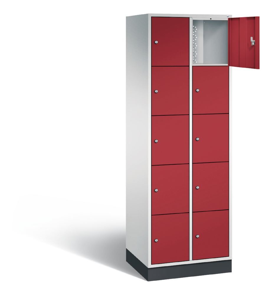 C+P Schließfachschrank Intro 10 Fächer 1950 x 620 x 490 mm lichtgrau rubinrot Produktbild C+P Schließfachschrank Intro 10 Fächer 1950 x 620 x 490 mm lichtgrau rubinrot bild 2