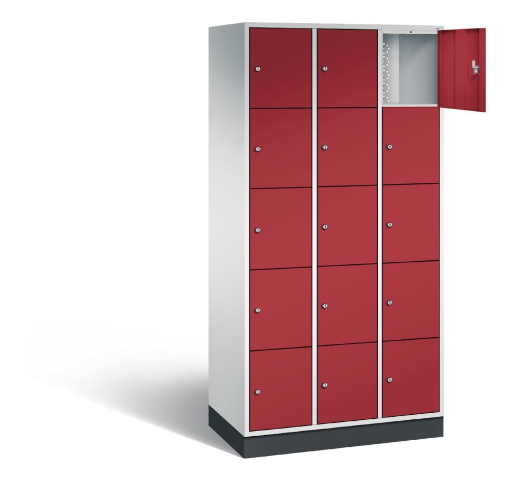 C+P Schließfachschrank Intro 15 Fächer 1950 x 920 x 490 mm lichtgrau rubinrot Produktbild C+P Schließfachschrank Intro 15 Fächer 1950 x 920 x 490 mm lichtgrau rubinrot bild 2