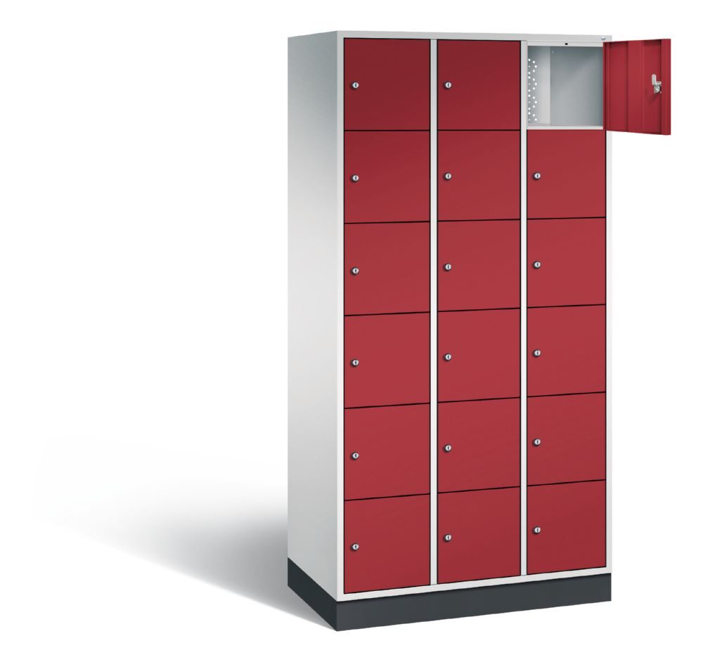 C+P Schließfachschrank Intro 18 Fächer 1950 x 920 x 490 mm lichtgrau rubinrot Produktbild C+P Schließfachschrank Intro 18 Fächer 1950 x 920 x 490 mm lichtgrau rubinrot bild 2