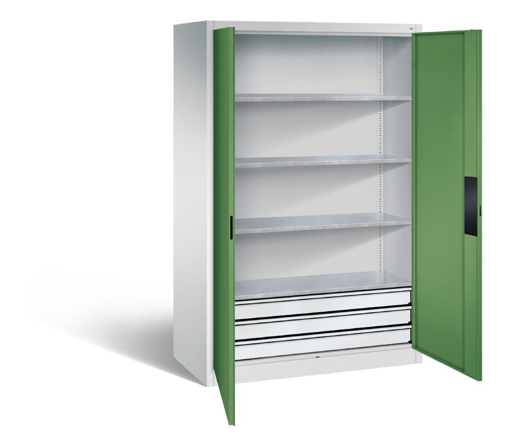 C+P Schwerlastschrank Serie 89 mit Schubladen H 1950 mm lichtgrau resedagrün Produktbild C+P Schwerlastschrank Serie 89 mit Schubladen H 1950 mm lichtgrau resedagrün bild 2