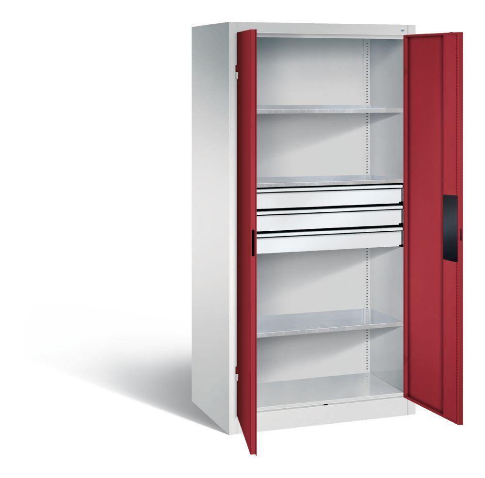 C+P Schwerlastschrank mit Schubladen 1950 x 930 x 600 mm lichtgrau rubinrot