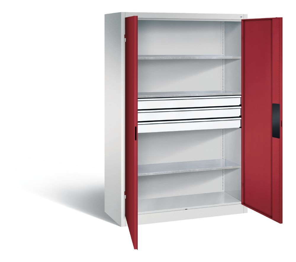 C+P Schwerlastschrank mit Schubladen 1950 x 1200 x 500 mm lichtgrau rubinrot Produktbild C+P Schwerlastschrank mit Schubladen 1950 x 1200 x 500 mm lichtgrau rubinrot bild 2