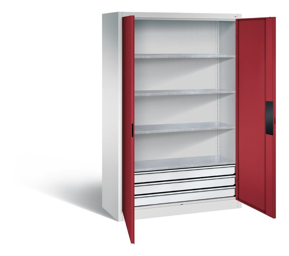 C+P Schwerlastschrank mit Schubladen 1950 x 1200 x 500 mm lichtgrau rubinrot Produktbild C+P Schwerlastschrank mit Schubladen 1950 x 1200 x 500 mm lichtgrau rubinrot bild 2