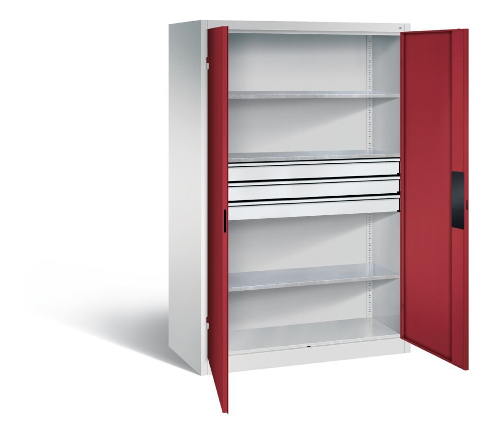 C+P Schwerlastschrank mit Schubladen 1950 x 1200 x 600 mm lichtgrau rubinrot Produktbild C+P Schwerlastschrank mit Schubladen 1950 x 1200 x 600 mm lichtgrau rubinrot bild 2