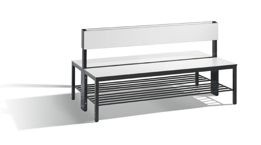 C+P Sitzbank 2-seitig Feuchtraum 796 x 1500 x 760 mm schwarzgrau HPL weiß Produktbild C+P Sitzbank 2-seitig Feuchtraum 796 x 1500 x 760 mm schwarzgrau HPL weiß