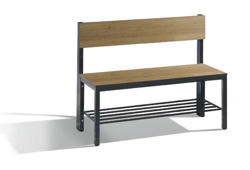C+P Sitzbank mit Rückenlehne schwarzgrau HPL Eiche 1000 x 407 x 796 mm Produktbild C+P Sitzbank mit Rückenlehne schwarzgrau HPL Eiche 1000 x 407 x 796 mm