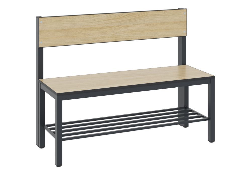 C+P Sitzbank mit Rückenlehne schwarzgrau HPL Eiche 1000 x 407 x 796 mm Produktbild C+P Sitzbank mit Rückenlehne schwarzgrau HPL Eiche 1000 x 407 x 796 mm bild 2