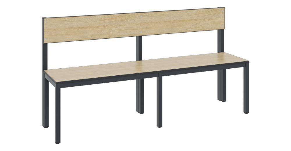 C+P Sitzbank mit Rückenlehne für Feuchtraum schwarzgrau HPL Eiche B 1500 mm Produktbild C+P Sitzbank mit Rückenlehne für Feuchtraum schwarzgrau HPL Eiche B 1500 mm