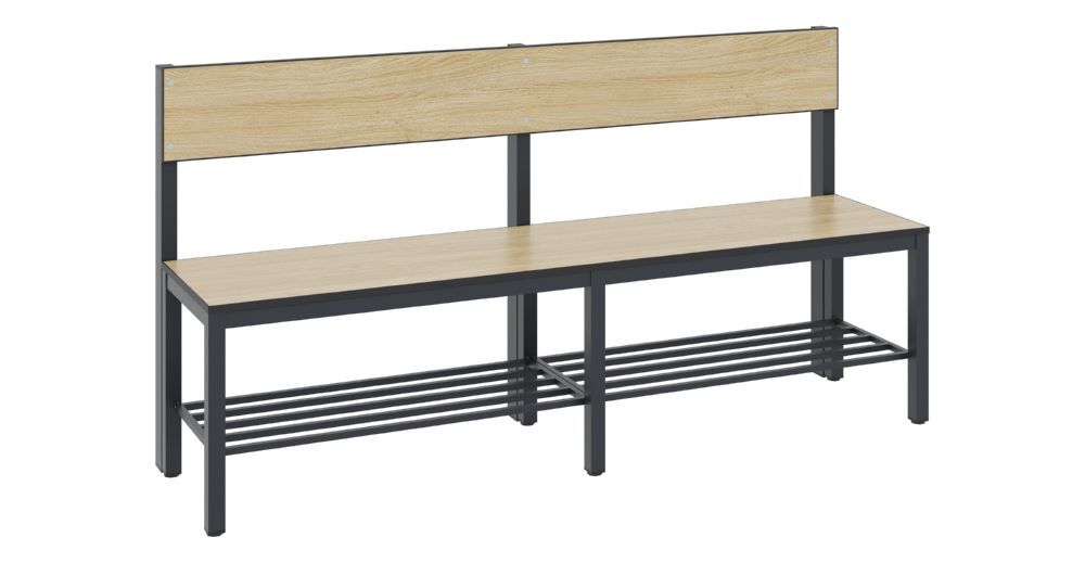 C+P Sitzbank mit Lehne für Feuchtraum HPL Eiche 1500 x 407 x 796 mm Produktbild C+P Sitzbank mit Lehne für Feuchtraum HPL Eiche 1500 x 407 x 796 mm