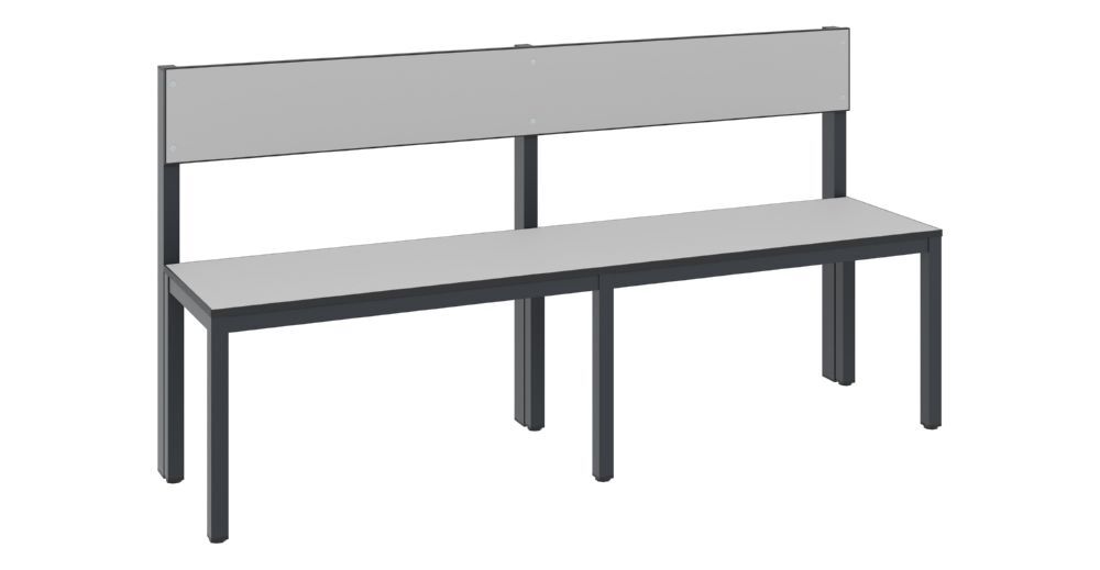 C+P Sitzbank mit Rückenlehne für Feuchtraum schwarzgrau HPL grau 1500 x 407 x 796 mm Produktbild C+P Sitzbank mit Rückenlehne für Feuchtraum schwarzgrau HPL grau 1500 x 407 x 796 mm