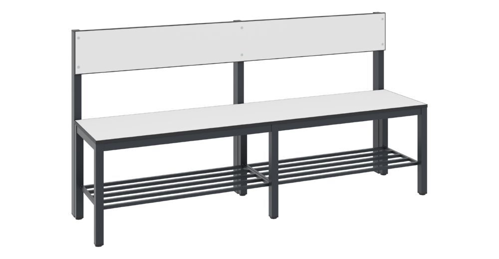 C+P Sitzbank mit Rückenlehne für Feuchtraum schwarzgrau HPL weiß 1500 x 407 x 796 mm Produktbild C+P Sitzbank mit Rückenlehne für Feuchtraum schwarzgrau HPL weiß 1500 x 407 x 796 mm