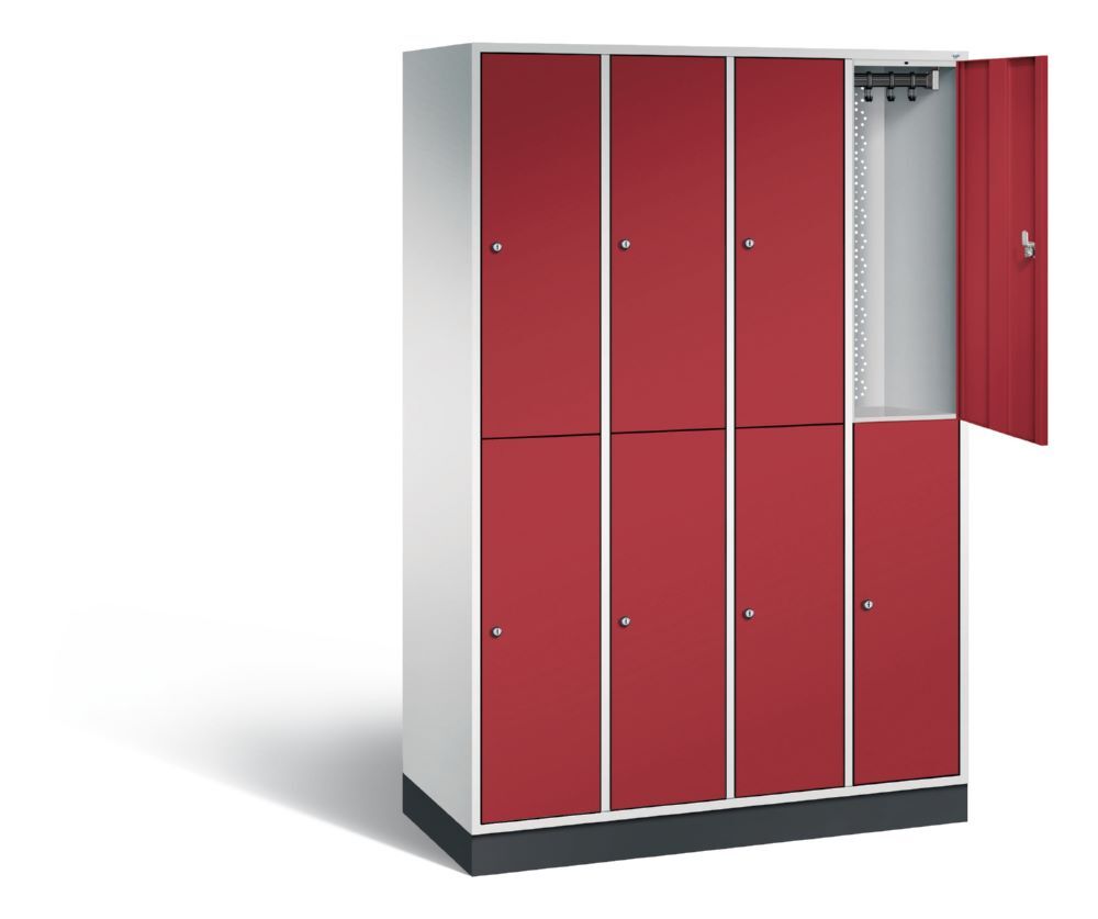 C+P Spind doppelstöckig Intro 4 Abteile 1950 x 1220 x 490 mm lichtgrau rubinrot Produktbild C+P Spind doppelstöckig Intro 4 Abteile 1950 x 1220 x 490 mm lichtgrau rubinrot bild 2