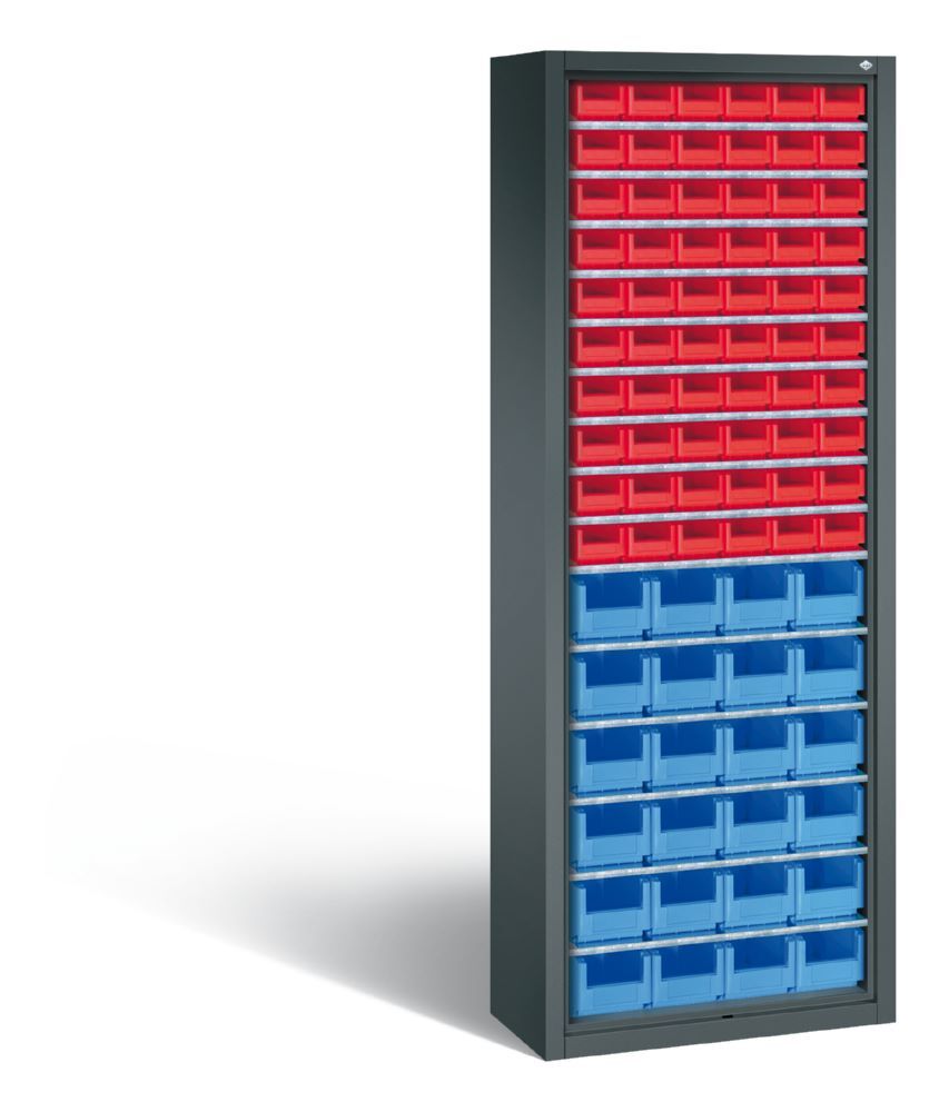 C+P Stahlregal mit Rückwand Serie 13 mit 84 Lagerkästen anthrazit H 1980 mm Produktbild C+P Stahlregal mit Rückwand Serie 13 mit 84 Lagerkästen anthrazit H 1980 mm