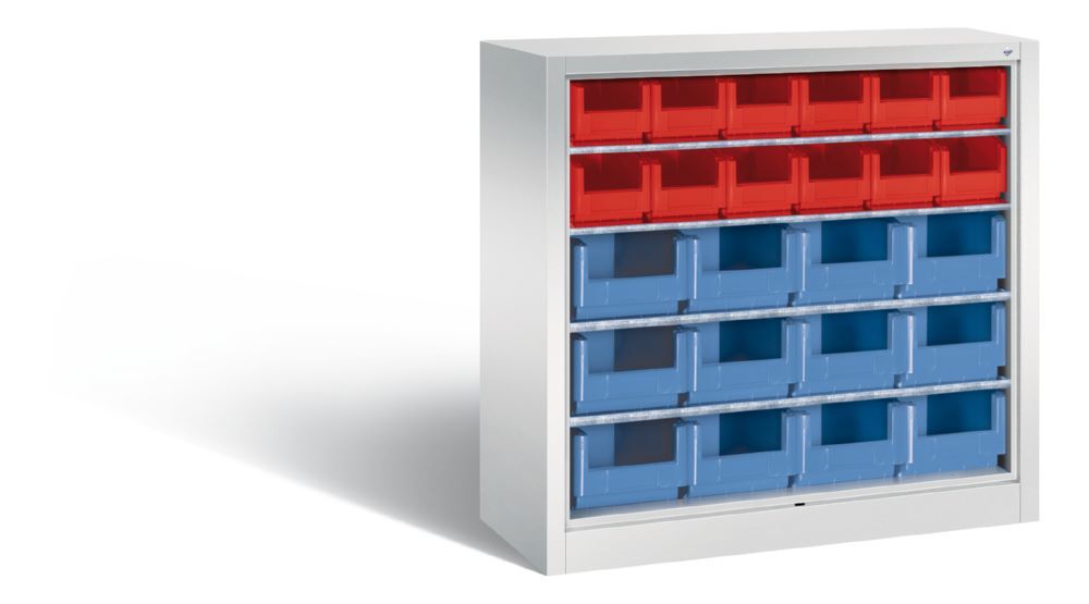C+P Stahlregal mit 24 Sichtlagerkästen Serie 13 lichtgrau 1000 x 420 x 1000 mm C+P Stahlregal mit 24 Sichtlagerkästen Serie 13 lichtgrau 1000 x 420 x 1000 mm