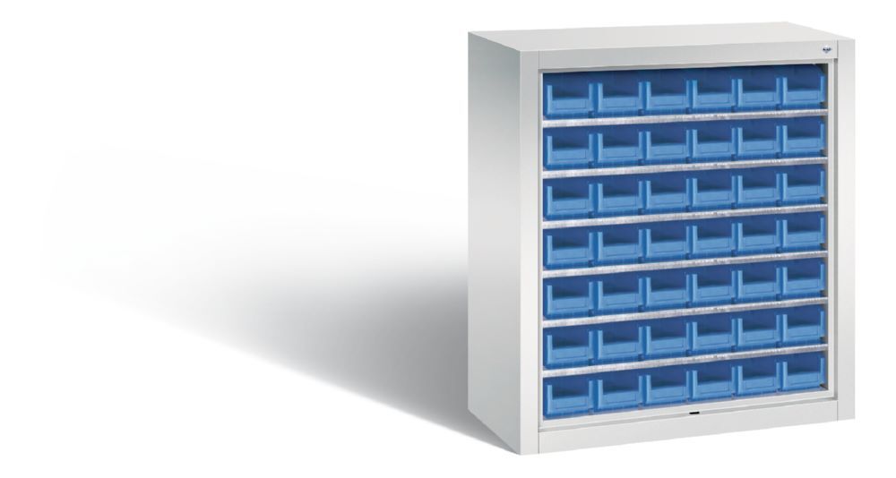 C+P Magazinschrank Serie 13 mit Sichtlagerkästen grau blau 700 x 300 x 830 mm Produktbild C+P Magazinschrank Serie 13 mit Sichtlagerkästen grau blau 700 x 300 x 830 mm