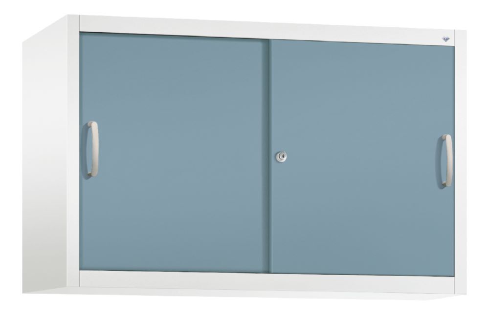C+P Schiebetürenschrank mit Leichtlaufrollen weiß horizontblau 1200 x 400 x 790 mm Produktbild C+P Schiebetürenschrank mit Leichtlaufrollen weiß horizontblau 1200 x 400 x 790 mm