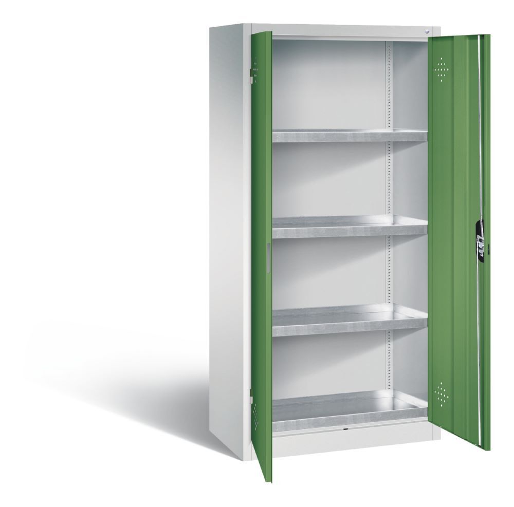 C+P Umweltschrank mit 4 Stahlwannen je 20 Liter resedagrün 930 x 500 x 1950 mm Produktbild C+P Umweltschrank mit 4 Stahlwannen je 20 Liter resedagrün 930 x 500 x 1950 mm