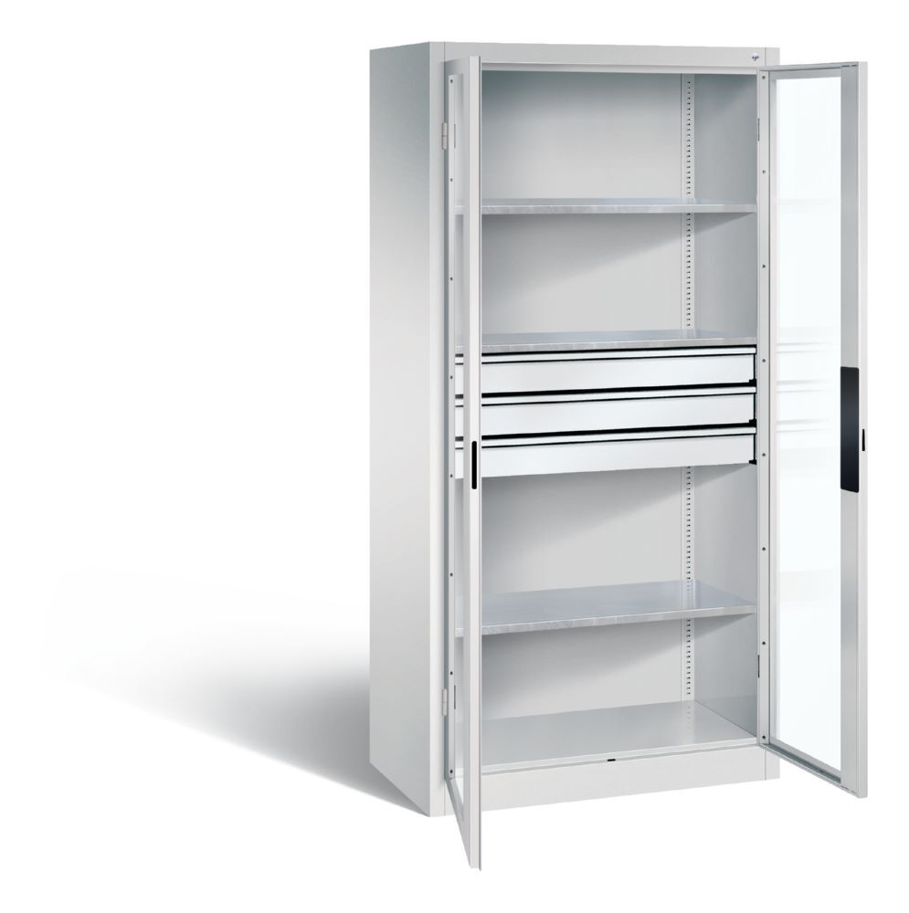 C+P Werkstattschrank mit Fenster und Schubladen 1950 x 930 x 500 mm lichtgrau Produktbild C+P Werkstattschrank mit Fenster und Schubladen 1950 x 930 x 500 mm lichtgrau bild 2