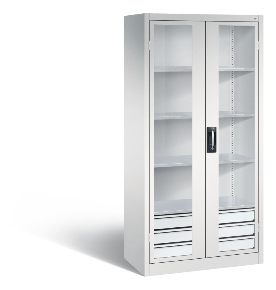 Produktbild C+P Werkstattschrank mit Fenster und Schublaben 1950 x 930 x 500 mm lichtgrau