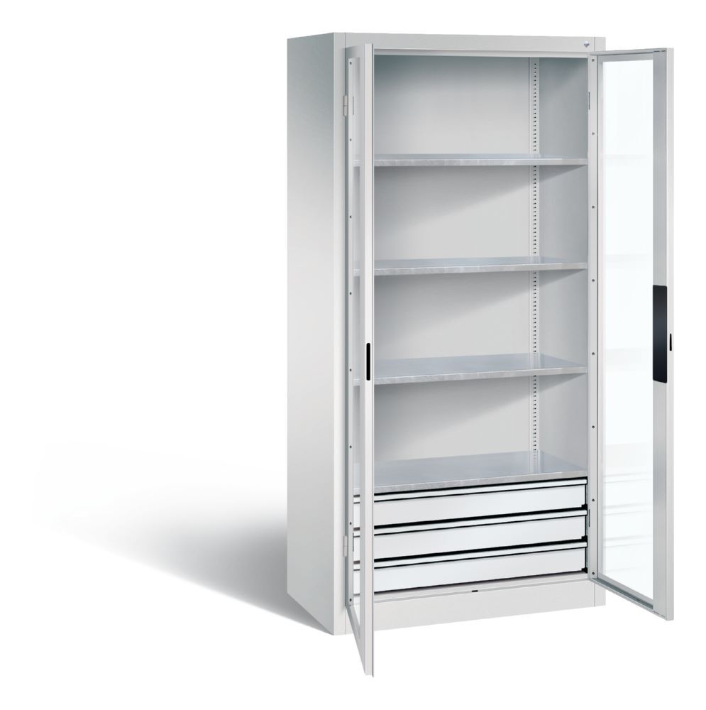 C+P Werkstattschrank mit Fenster und Schublaben 1950 x 930 x 500 mm lichtgrau Produktbild C+P Werkstattschrank mit Fenster und Schublaben 1950 x 930 x 500 mm lichtgrau bild 2