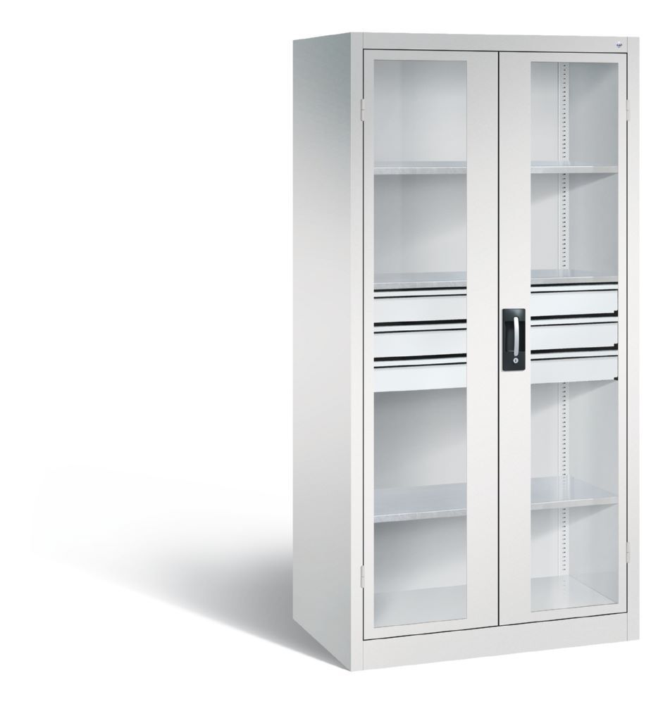 C+P Werkstattschrank mit Fenster und Schubladen H 1950 mm lichtgrau Produktbild C+P Werkstattschrank mit Fenster und Schubladen H 1950 mm lichtgrau