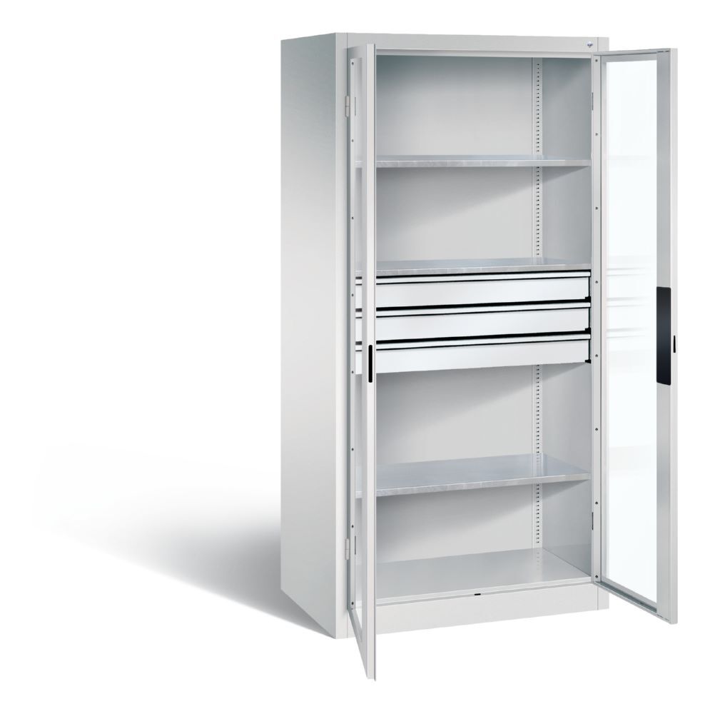 C+P Werkstattschrank mit Fenster und Schubladen H 1950 mm lichtgrau Produktbild C+P Werkstattschrank mit Fenster und Schubladen H 1950 mm lichtgrau bild 2