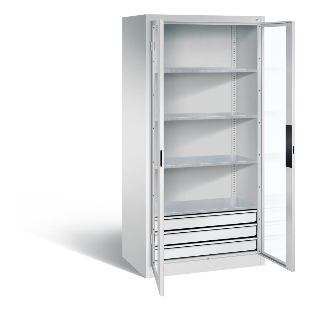 C+P Werkstattschrank mit Fenster und Schubladen H 1950 mm lichtgrau Produktbild C+P Werkstattschrank mit Fenster und Schubladen H 1950 mm lichtgrau bild 2