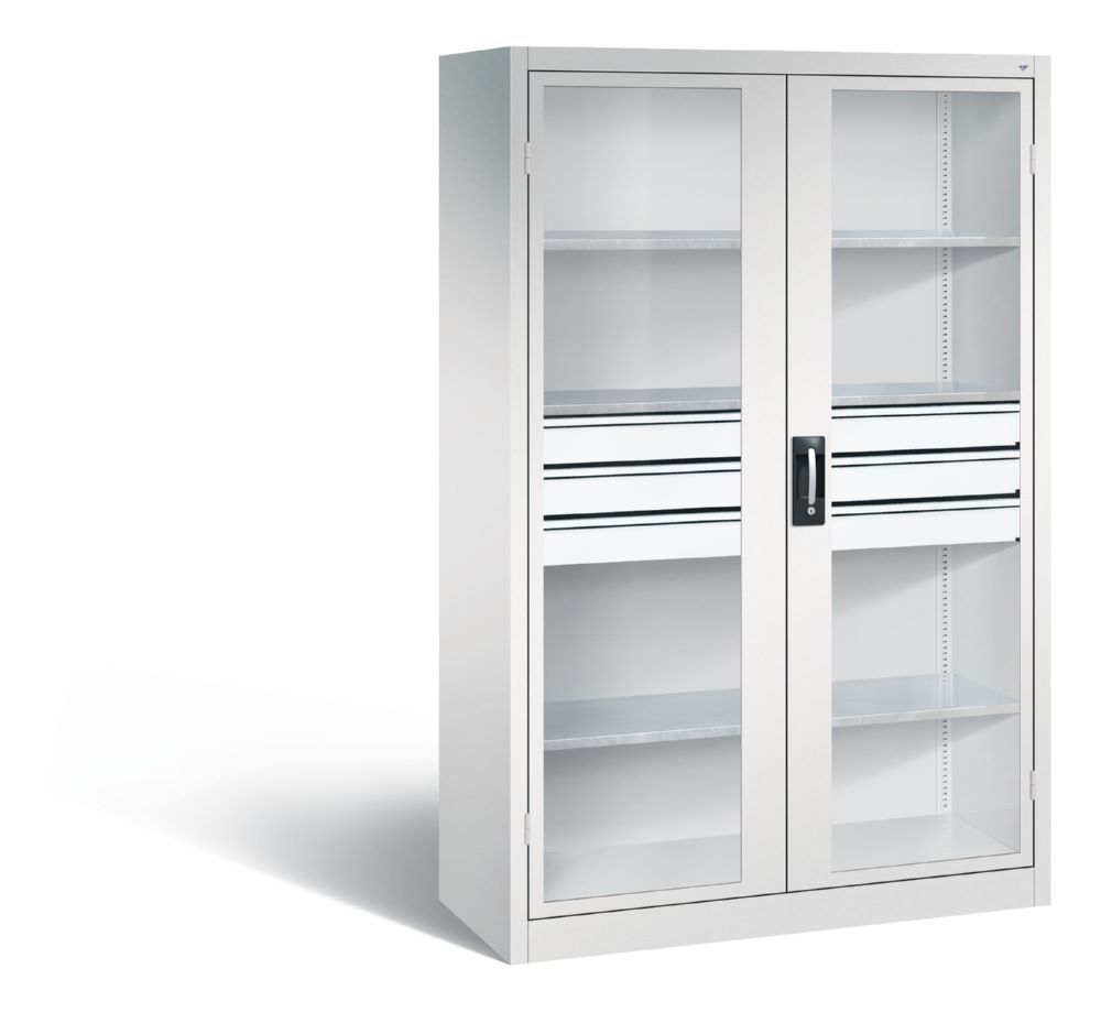 C+P Werkstattschrank mit Fenster und Schubladen H 1950 mm lichtgrau Produktbild C+P Werkstattschrank mit Fenster und Schubladen H 1950 mm lichtgrau