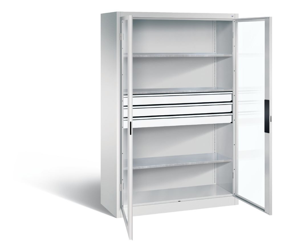 C+P Werkstattschrank mit Fenster und Schubladen H 1950 mm lichtgrau Produktbild C+P Werkstattschrank mit Fenster und Schubladen H 1950 mm lichtgrau bild 2