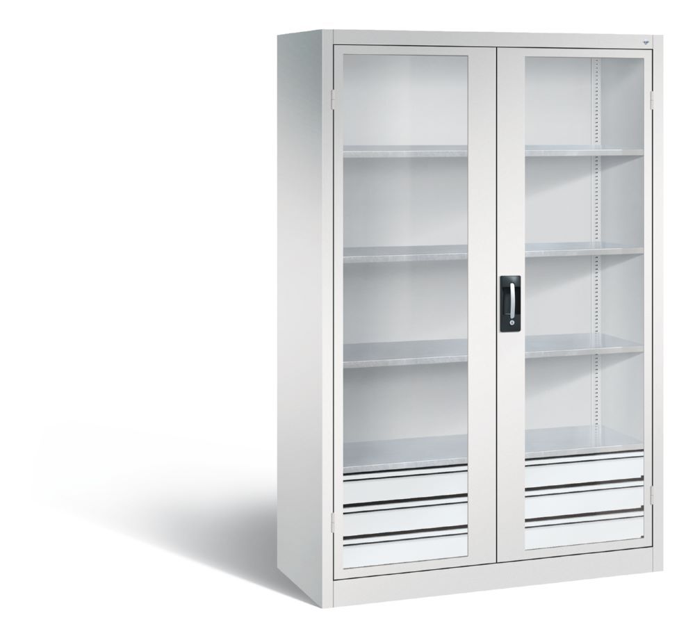 C+P Werkstattschrank mit Fenster und Schubladen 1950 x 1200 x 500 mm lichtgrau Produktbild C+P Werkstattschrank mit Fenster und Schubladen 1950 x 1200 x 500 mm lichtgrau