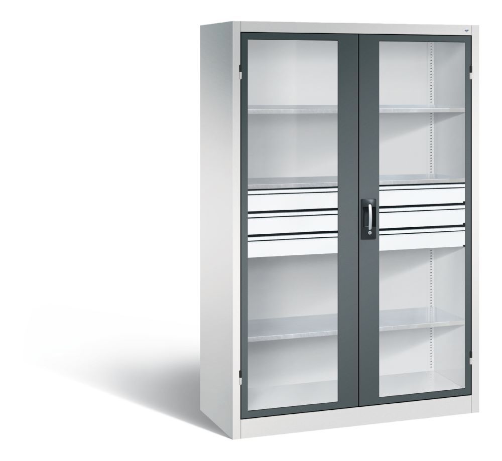 C+P Werkstattschrank mit Fenster und Schubladen H 1950 mm lichtgrau anthrazit Produktbild C+P Werkstattschrank mit Fenster und Schubladen H 1950 mm lichtgrau anthrazit