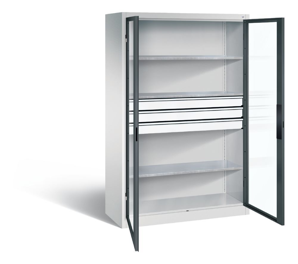 C+P Werkstattschrank mit Fenster und Schubladen H 1950 mm lichtgrau anthrazit Produktbild C+P Werkstattschrank mit Fenster und Schubladen H 1950 mm lichtgrau anthrazit bild 2