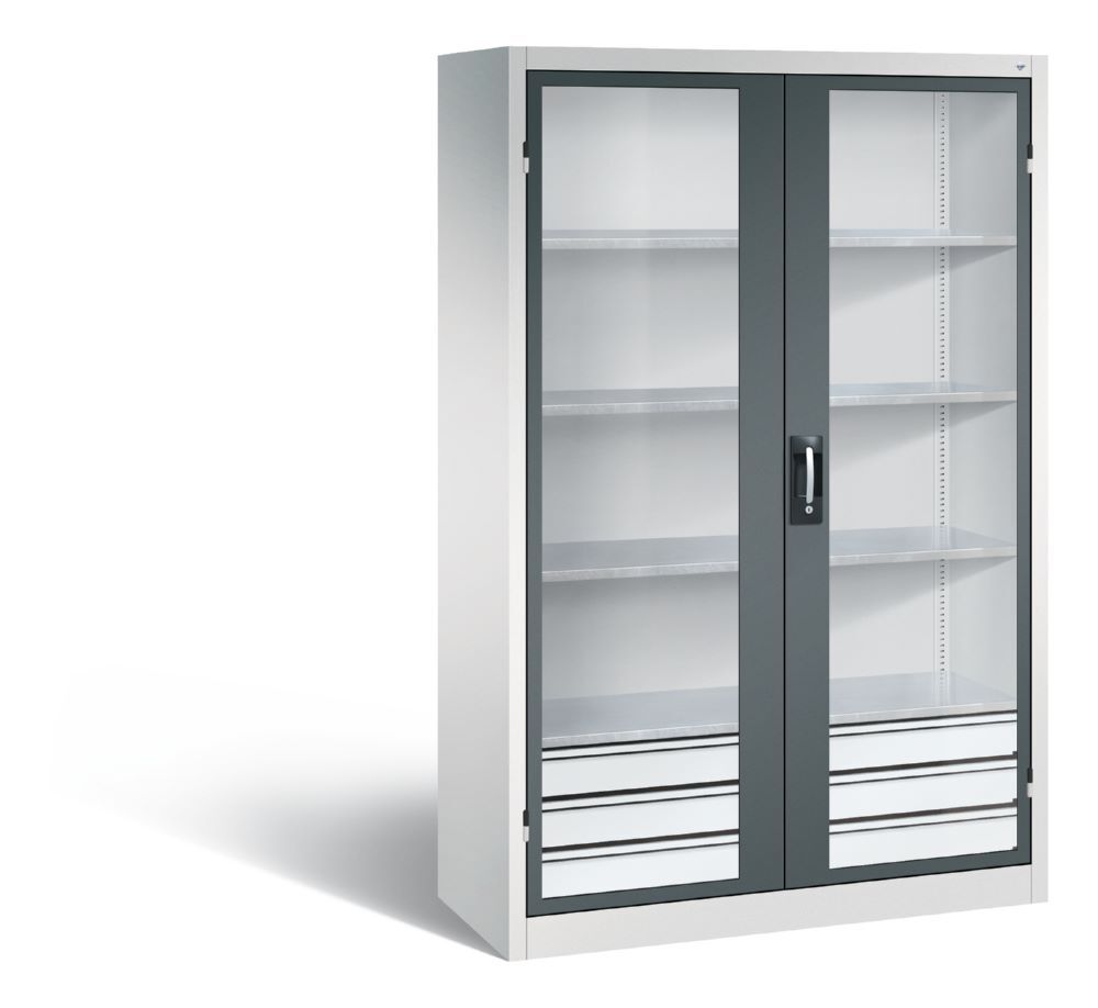 C+P Werkstattschrank mit Fenster und Schubladen H 1950 mm lichtgrau anthrazit Produktbild C+P Werkstattschrank mit Fenster und Schubladen H 1950 mm lichtgrau anthrazit
