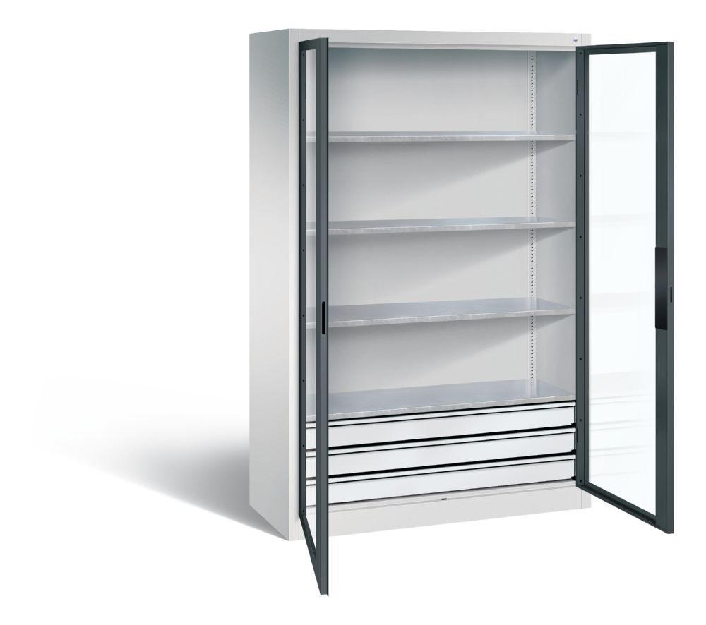 C+P Werkstattschrank mit Fenster und Schubladen H 1950 mm lichtgrau anthrazit Produktbild C+P Werkstattschrank mit Fenster und Schubladen H 1950 mm lichtgrau anthrazit bild 2