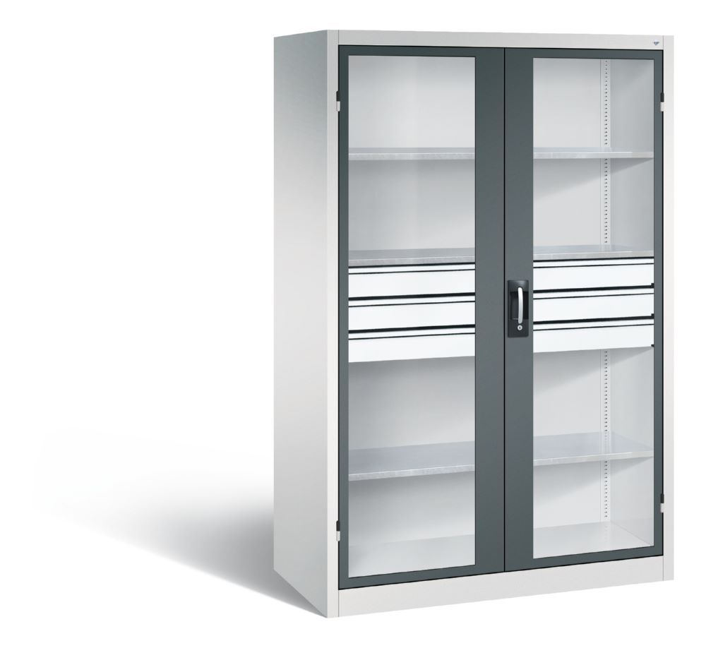 C+P Werkstattschrank mit Fenster und Schubladen H 1950 mm lichtgrau anthrazit Produktbild C+P Werkstattschrank mit Fenster und Schubladen H 1950 mm lichtgrau anthrazit