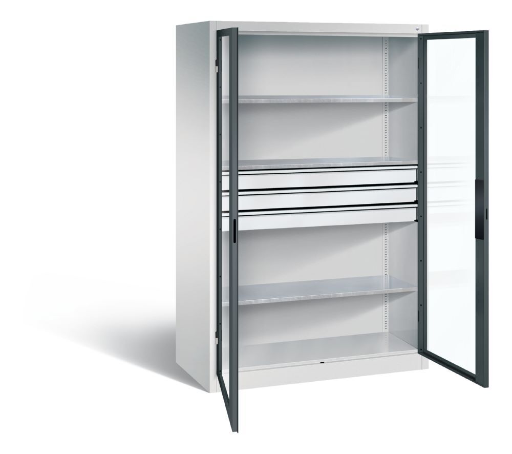 C+P Werkstattschrank mit Fenster und Schubladen H 1950 mm lichtgrau anthrazit Produktbild C+P Werkstattschrank mit Fenster und Schubladen H 1950 mm lichtgrau anthrazit bild 2