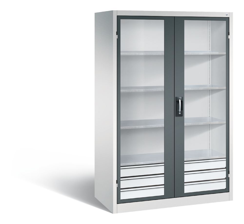 C+P Werkstattschrank mit Fenster und Schubladen H 1950 mm lichtgrau anthrazit Produktbild C+P Werkstattschrank mit Fenster und Schubladen H 1950 mm lichtgrau anthrazit