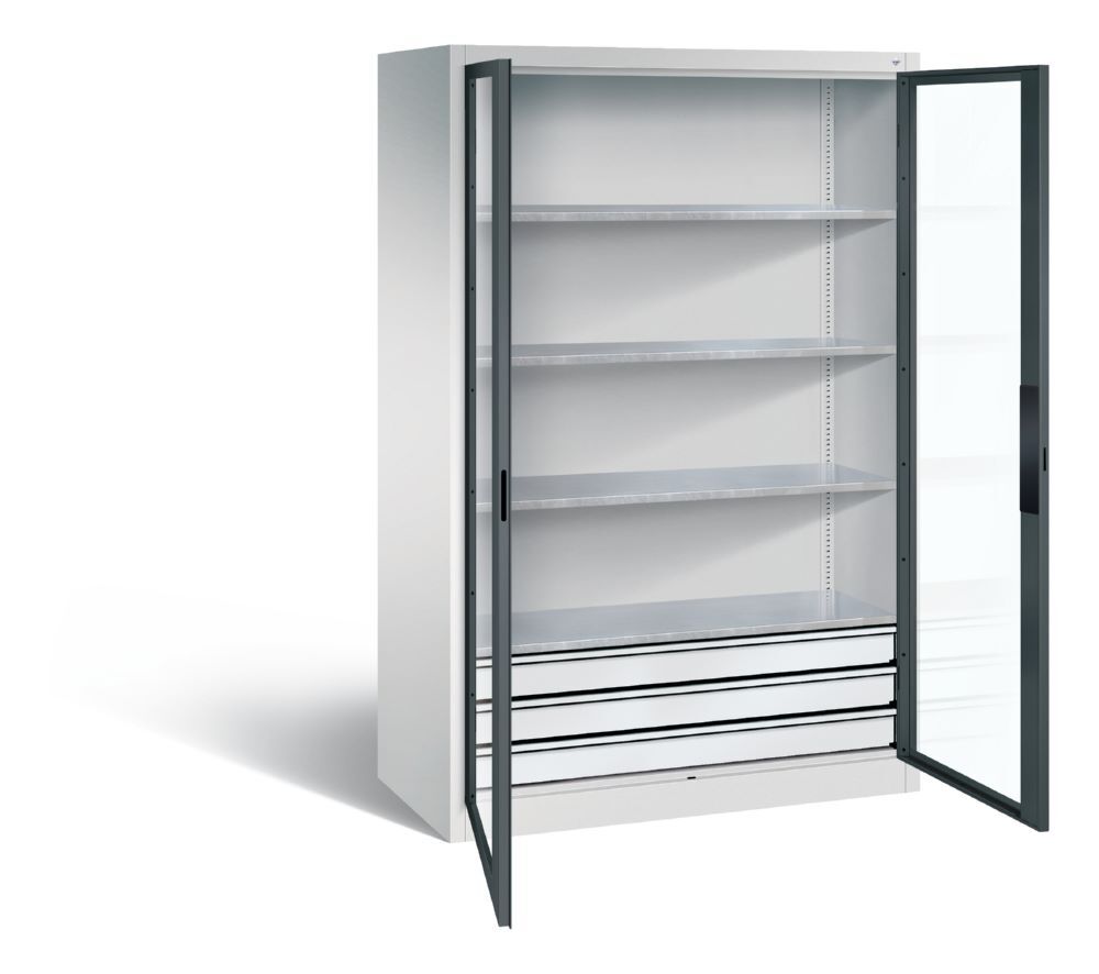 C+P Werkstattschrank mit Fenster und Schubladen H 1950 mm lichtgrau anthrazit Produktbild C+P Werkstattschrank mit Fenster und Schubladen H 1950 mm lichtgrau anthrazit bild 2
