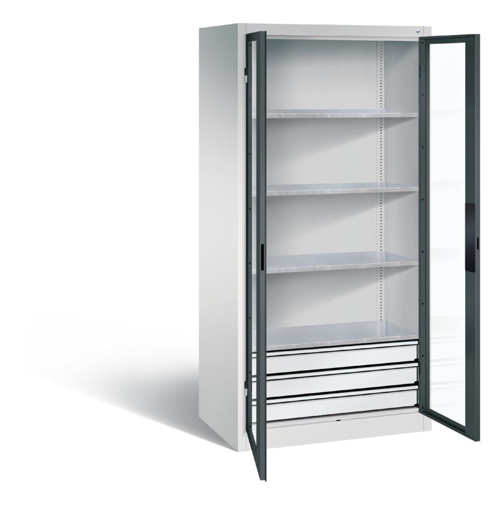 C+P Werkstattschrank mit Fenster und Schubladen H 1950 mm lichtgrau anthrazit Produktbild C+P Werkstattschrank mit Fenster und Schubladen H 1950 mm lichtgrau anthrazit bild 2