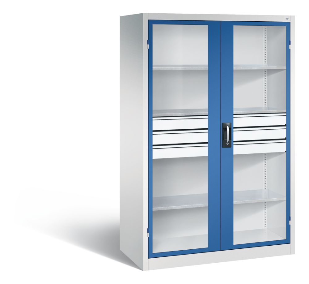 C+P Werkstattschrank mit Fenster und Schubladen H 1950 x  B 1200 x T 600 mm Produktbild C+P Werkstattschrank mit Fenster und Schubladen H 1950 x  B 1200 x T 600 mm