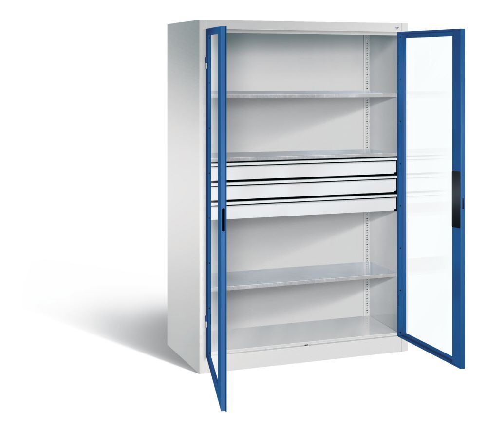 C+P Werkstattschrank mit Fenster und Schubladen H 1950 x  B 1200 x T 600 mm Produktbild C+P Werkstattschrank mit Fenster und Schubladen H 1950 x  B 1200 x T 600 mm bild 2