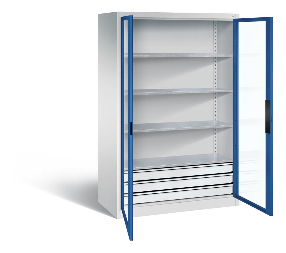 C+P Werkstattschrank mit Fenster und Schubladen H 1950 mm lichtgrau enzianblau Produktbild C+P Werkstattschrank mit Fenster und Schubladen H 1950 mm lichtgrau enzianblau bild 2