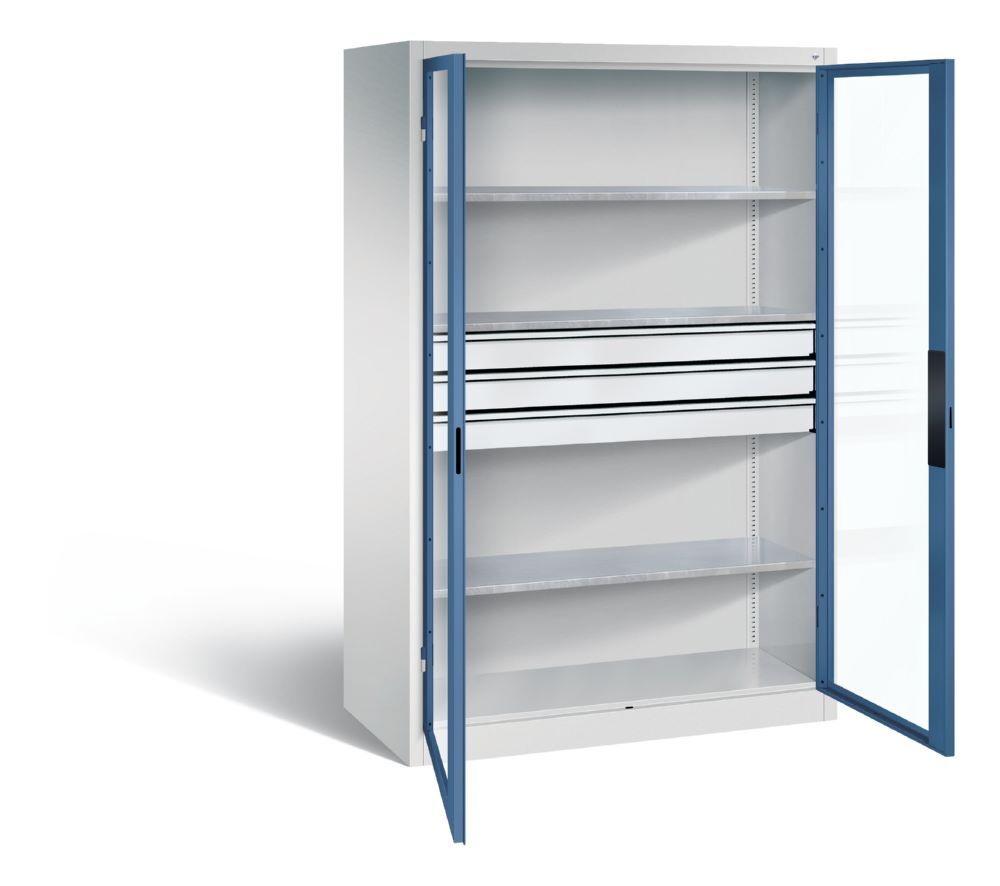 C+P Werkstattschrank mit Fenster und Schubladen H 1950 mm lichtgrau fernblau Produktbild C+P Werkstattschrank mit Fenster und Schubladen H 1950 mm lichtgrau fernblau bild 2