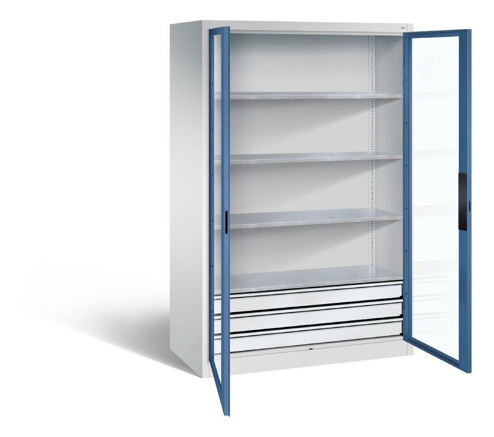 C+P Werkstattschrank mit Fenster und Schubladen H 195 mm lichtgrau fernblau Produktbild C+P Werkstattschrank mit Fenster und Schubladen H 195 mm lichtgrau fernblau bild 2