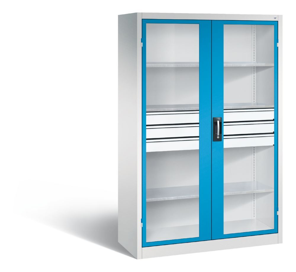 C+P Werkstattschrank mit Fenster und Schubladen H1950 mm lichtgrau lichtblau Produktbild C+P Werkstattschrank mit Fenster und Schubladen H1950 mm lichtgrau lichtblau