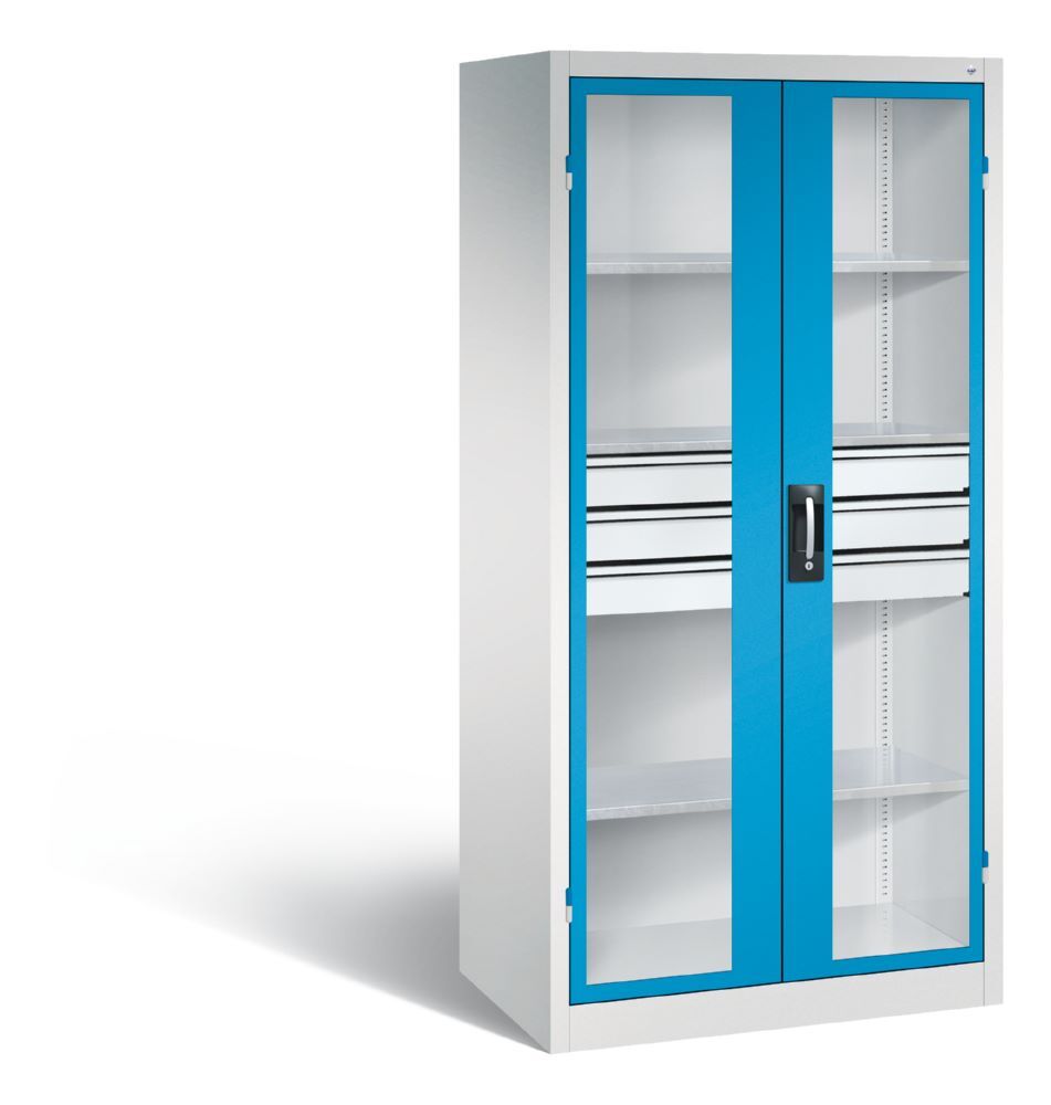 C+P Werkstattschrank mit Fenster und Schubladen H 1950 mm lichtgrau lichtblau Produktbild C+P Werkstattschrank mit Fenster und Schubladen H 1950 mm lichtgrau lichtblau